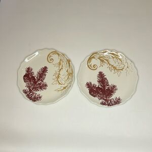 Reba Harmony Holiday Scroll White Scalloped Dessert Salad Plate 8 1/4 Inch Set 2